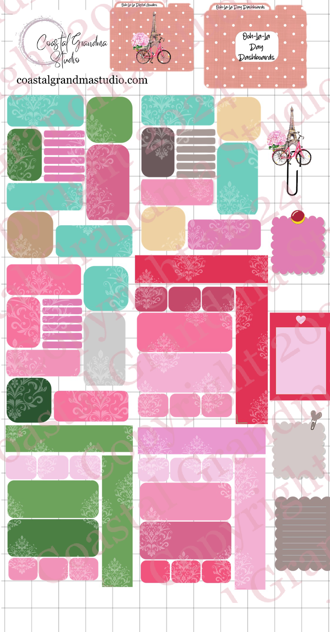 Ooh-La-La! Day Dashboards Digital Pre-Cropped Stickers For Goodnotes (5200-DDA)