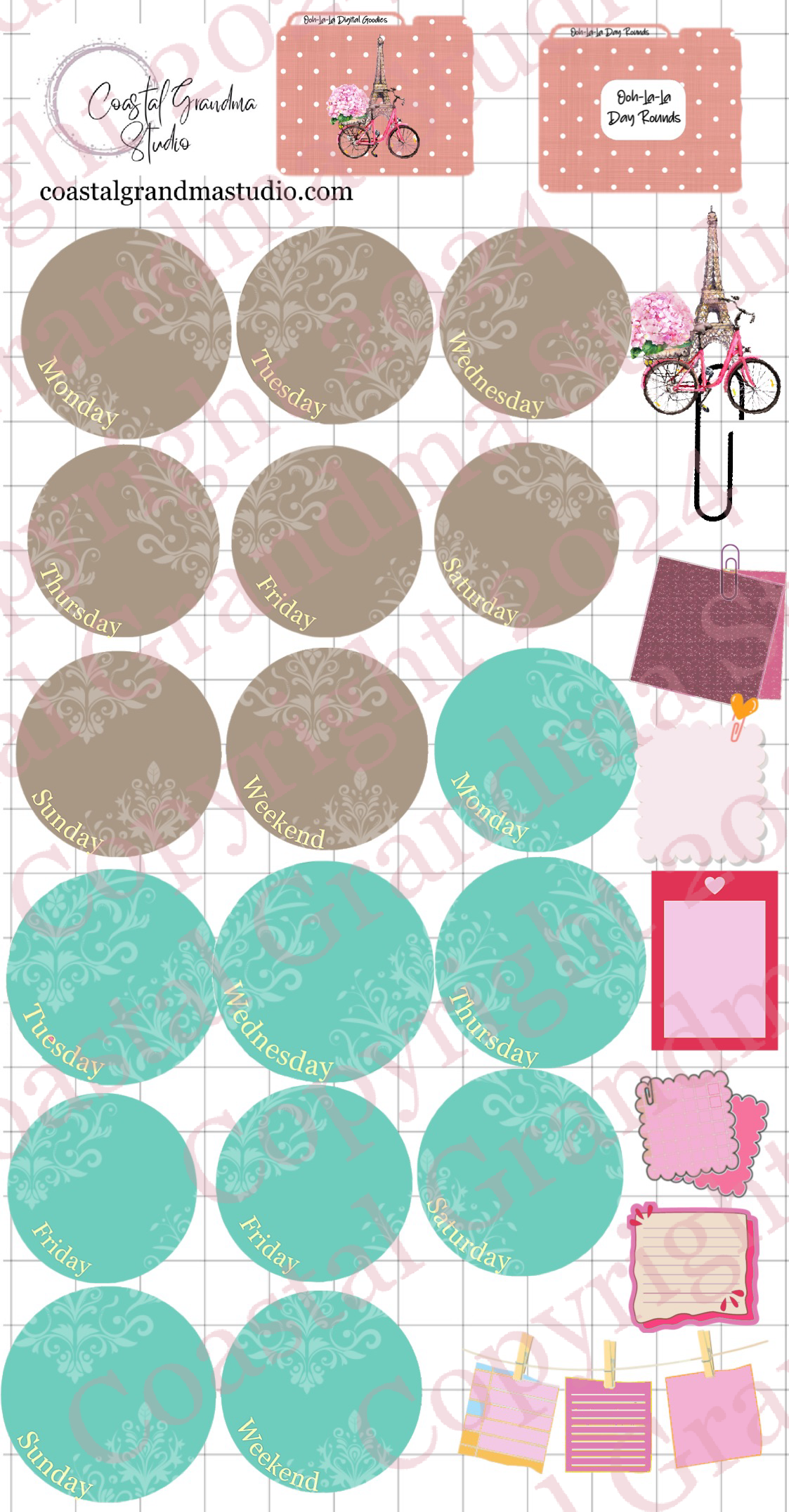 Ooh-La-La! Day Rounds Digital Pre-Cropped Stickers For Goodnotes (5200-DR)