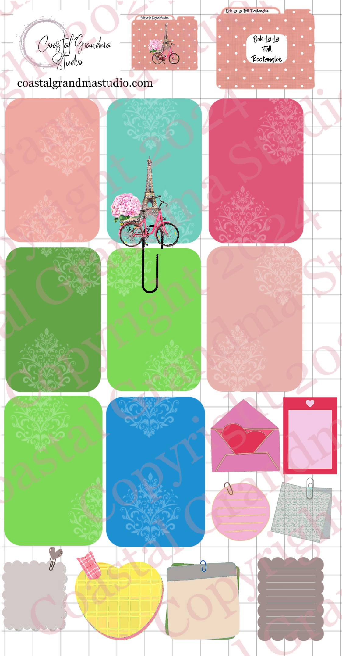 Ooh-La-La! Full Rectangles Digital Pre-Cropped Stickers For Goodnotes (5200-FR)