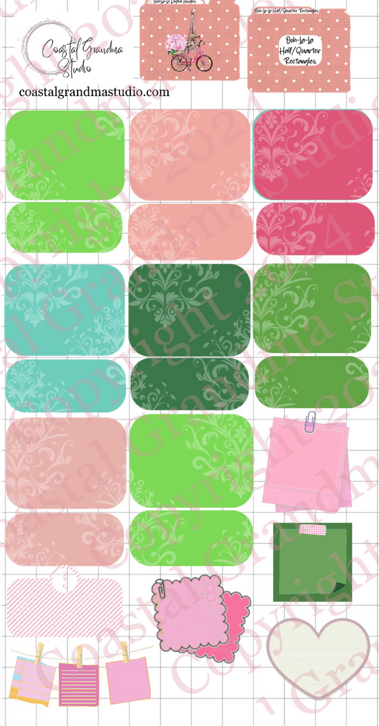 Ooh-La-La! Half/Quarter Rectangles Digital Pre-Cropped Stickers For Goodnotes (5200-HQ)