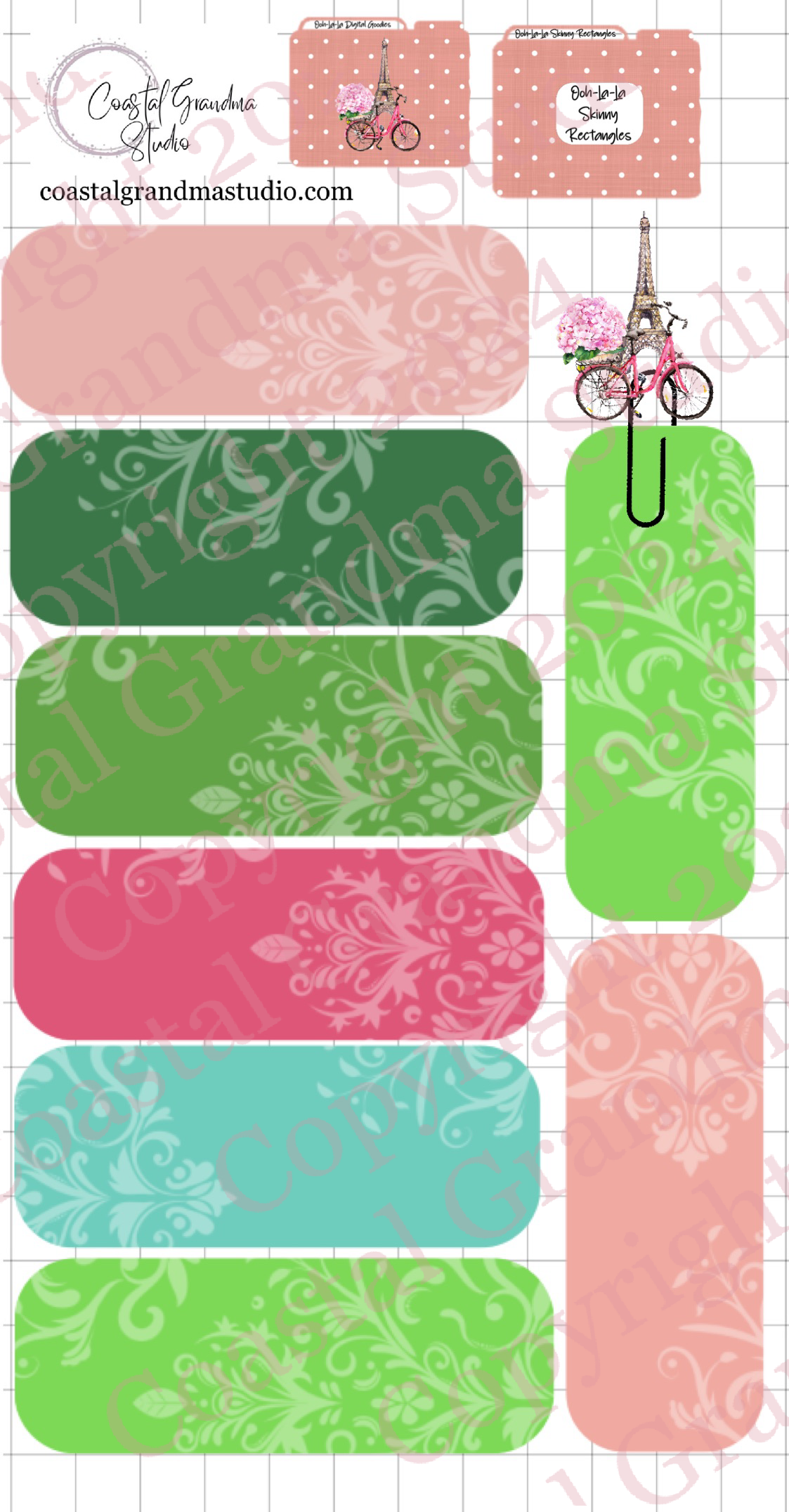 Ooh-La-La! Skinny Rectangles Digital Pre-Cropped Stickers For Goodnotes (5200-SR)