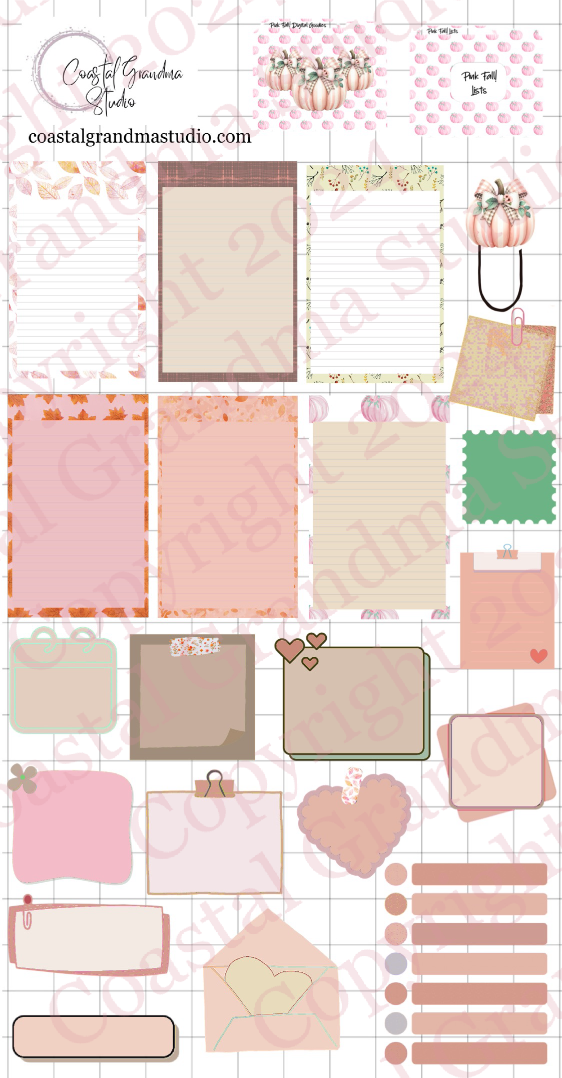 Pink Fall! Lists & Stuff Digital Pre-Cropped Stickers For Goodnotes (7800-LS)