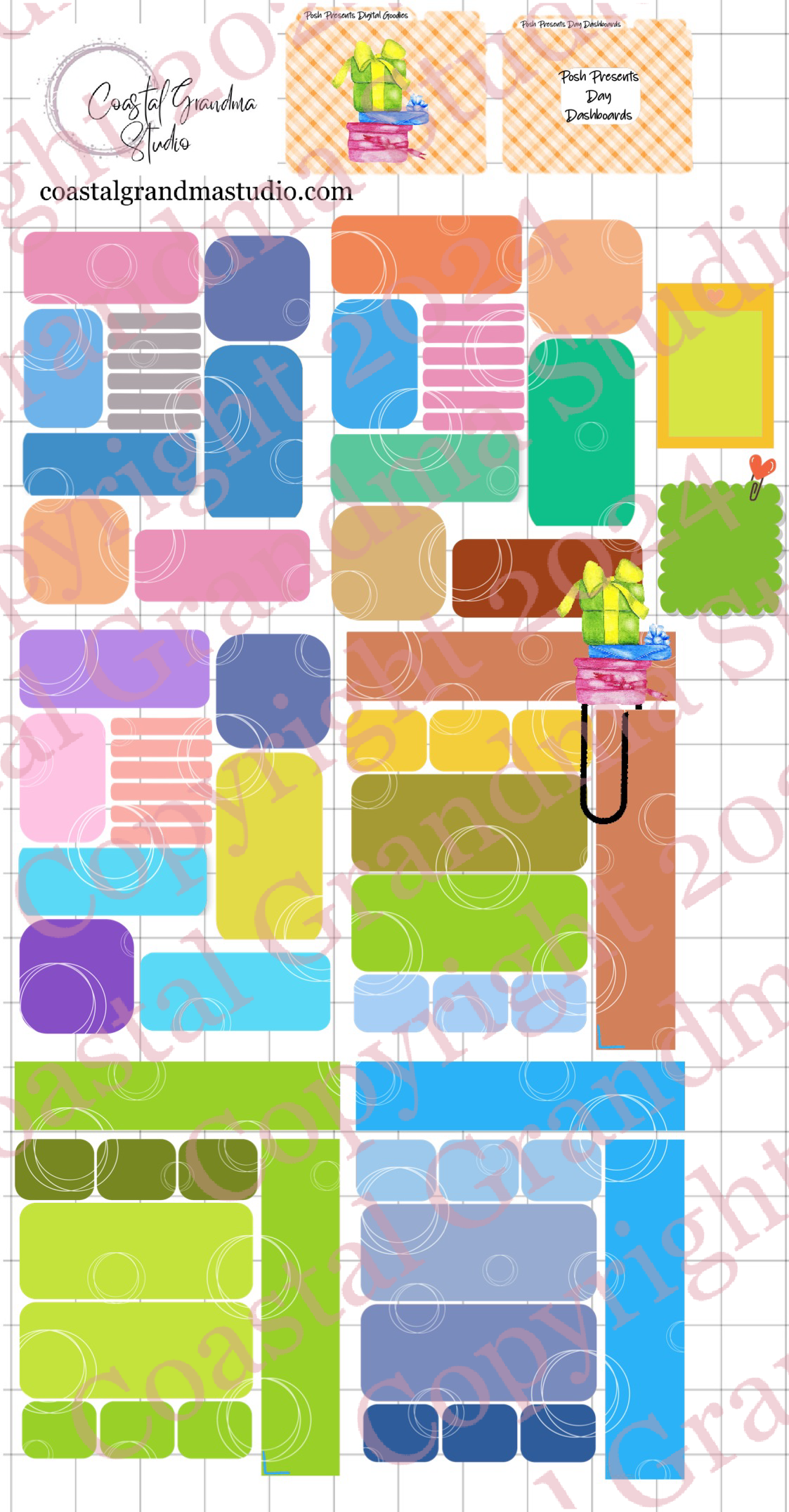 Posh Presents! Day Dashboards Digital Pre-Cropped Stickers For Goodnotes (4400-DDA)