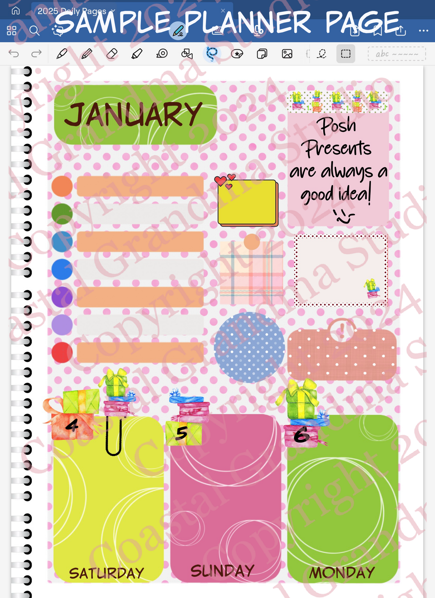 Posh Presents! Decorative Papers & Goodies Digital Pre-Cropped Stickers For Goodnotes (4400-PG)