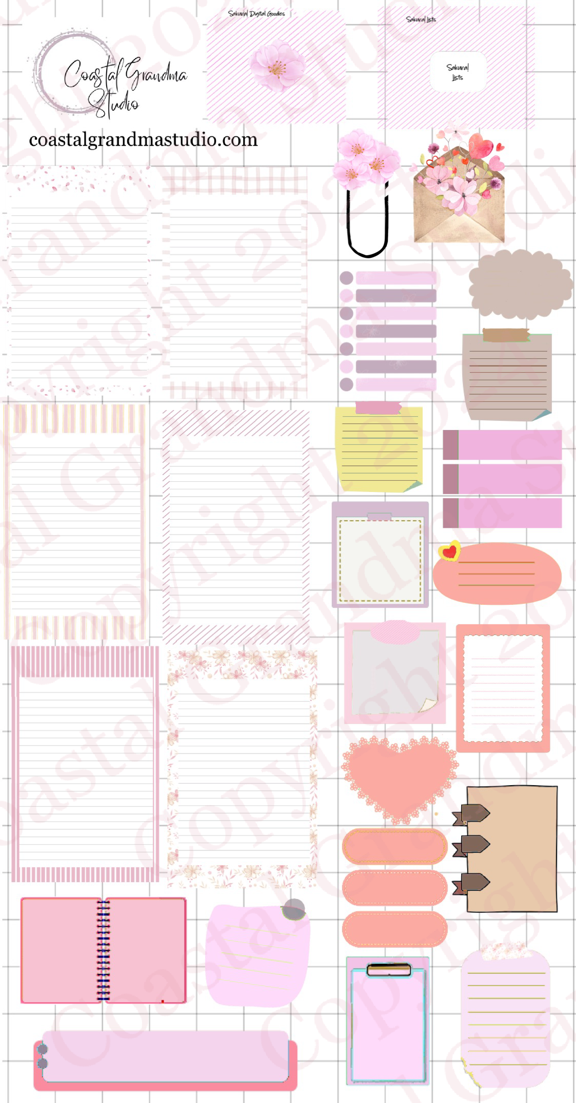 Sakura Splendor! Lists & Stuff Digital Pre-Cropped Stickers For Goodnotes (6400-LS)