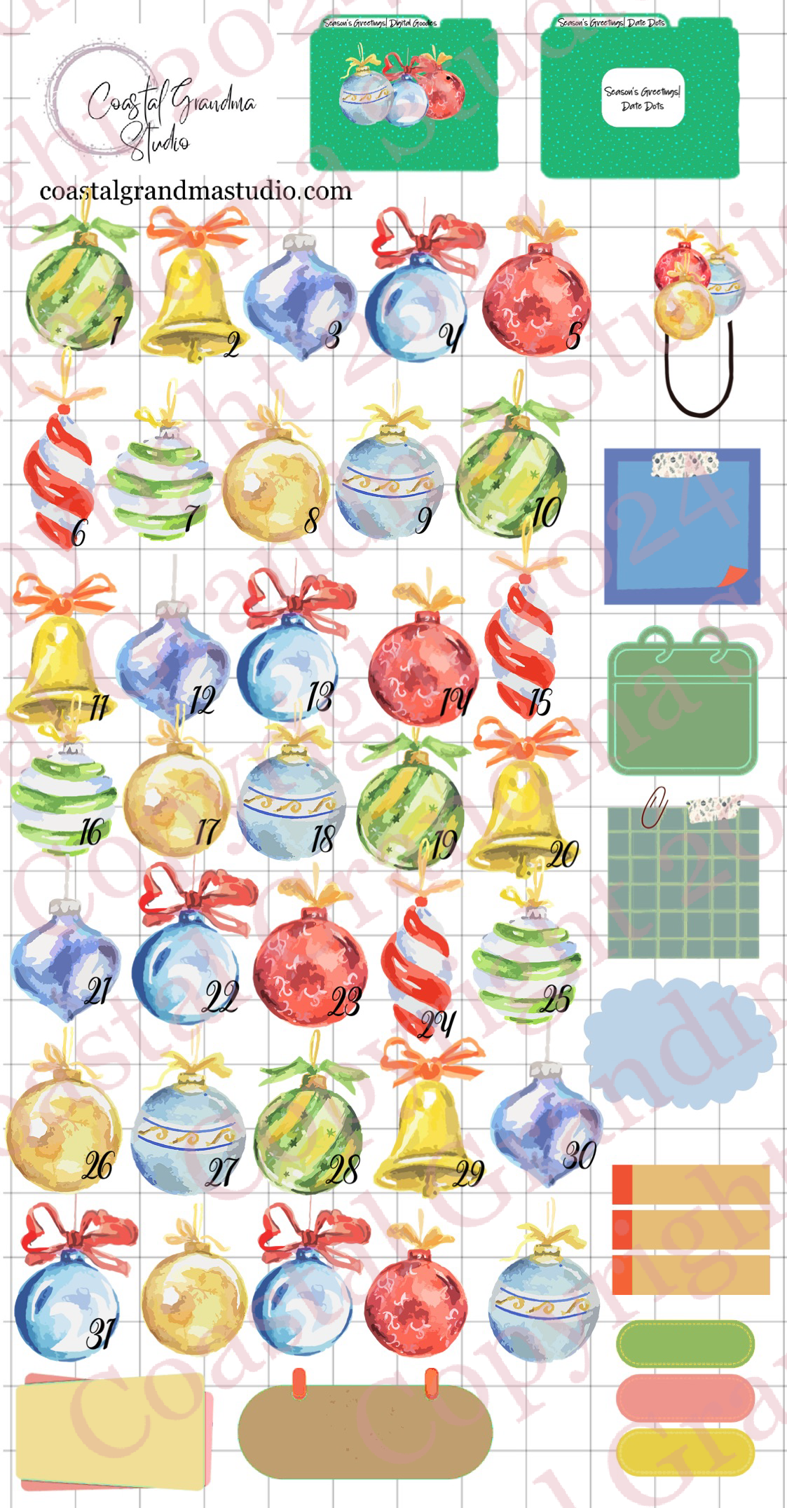 Season's Greetings! Date Dots Digital Pre-Cropped Stickers For Goodnotes (8000-DD) (Copy)