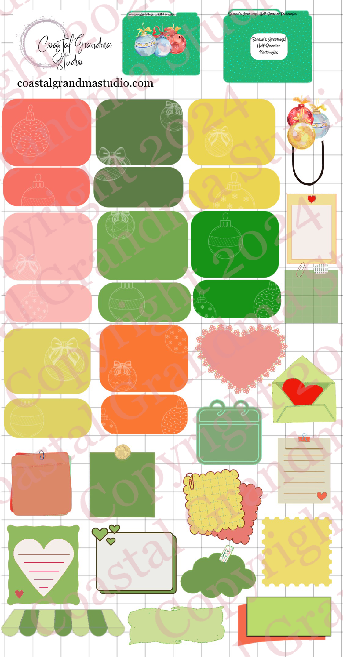 Season's Greetings! Half/Quarter Rectangles Digital Pre-Cropped Stickers For Goodnotes (8000-HQ)