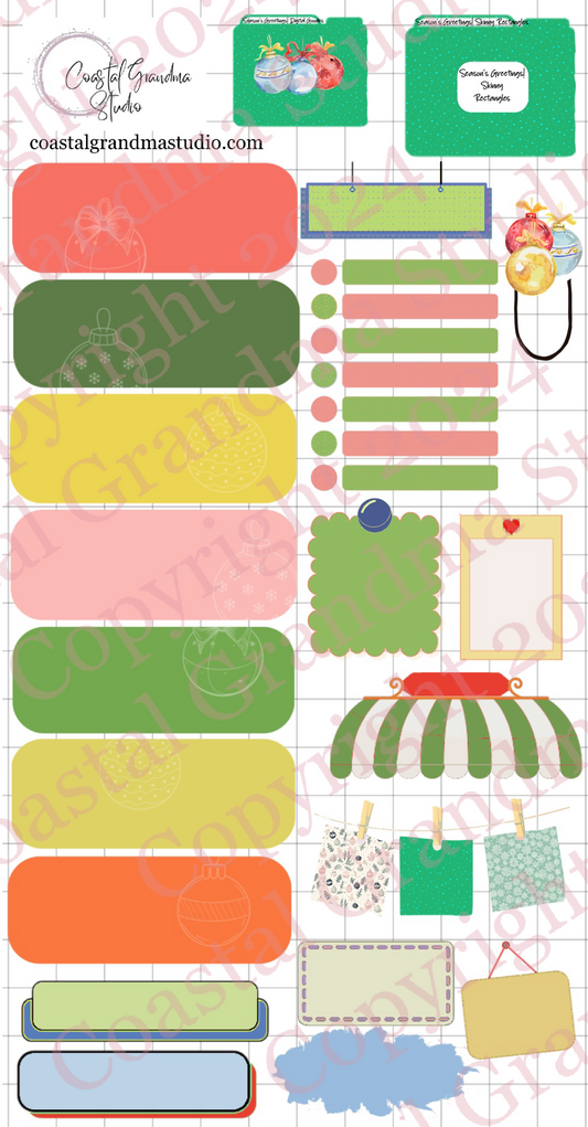 Season's Greetings! Skinny Rectangles Digital Pre-Cropped Stickers For Goodnotes (8000-SR)