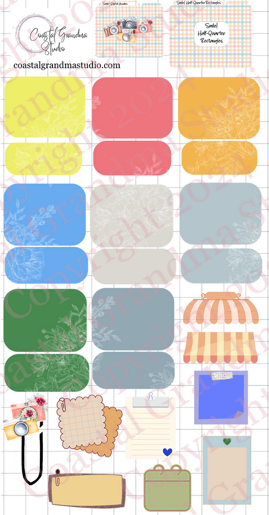 Smile! Half/Quarter Rectangles Digital Pre-Cropped Stickers For Goodnotes (7300-HQ)