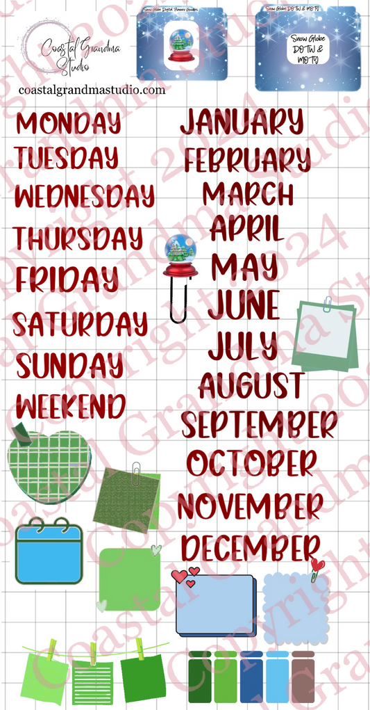 Snow Globe Magic! Days Of The Week/Months Of The Year Digital Pre-Cropped Stickers For Goodnotes (5400-DM