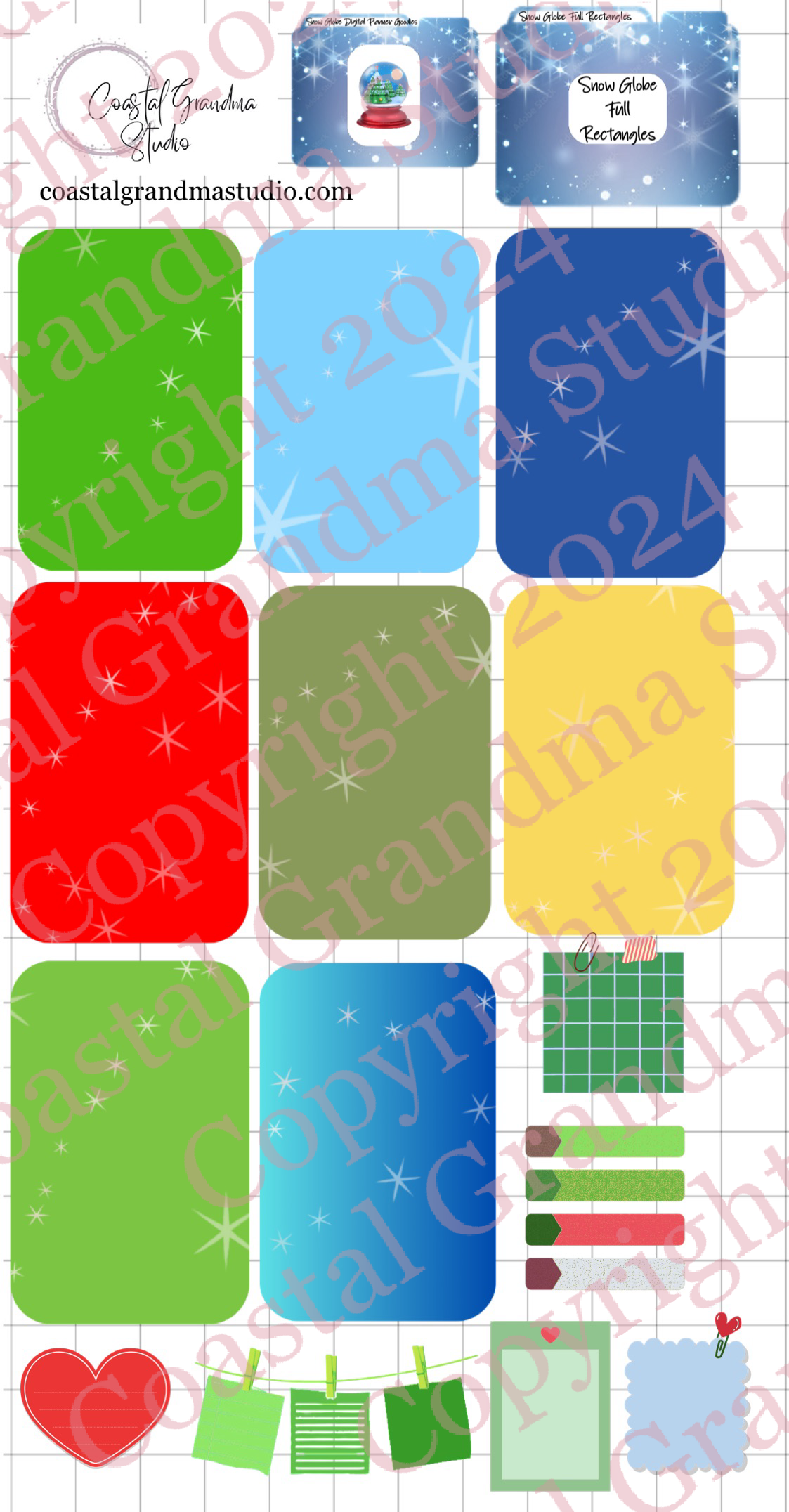 Snow Globe Magic! Full Rectangles Digital Pre-Cropped Stickers For Goodnotes (5400-FR)