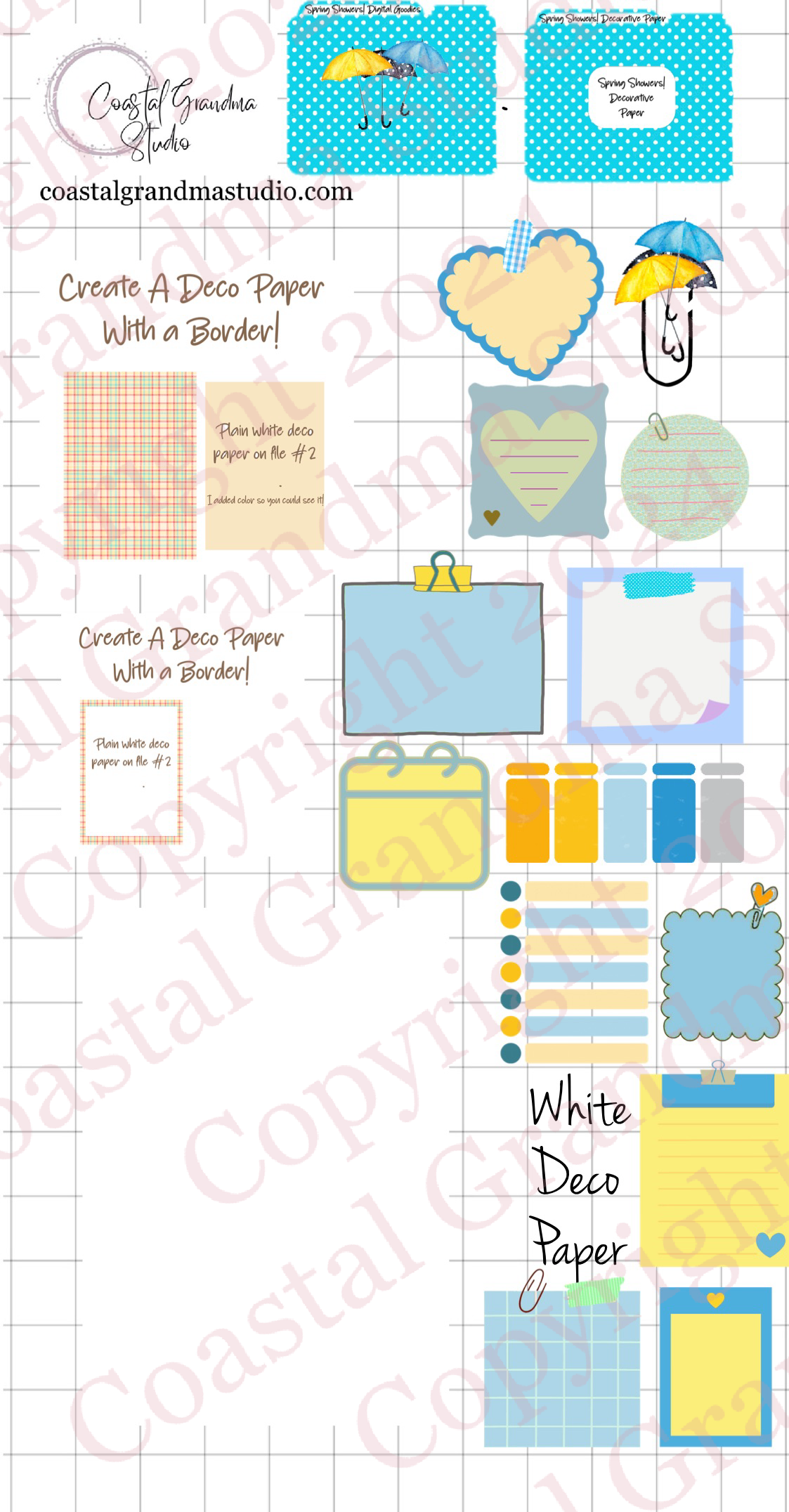 Spring Showers! Decorative Papers & Goodies Digital Pre-Cropped Stickers For Goodnotes (6600-PG)
