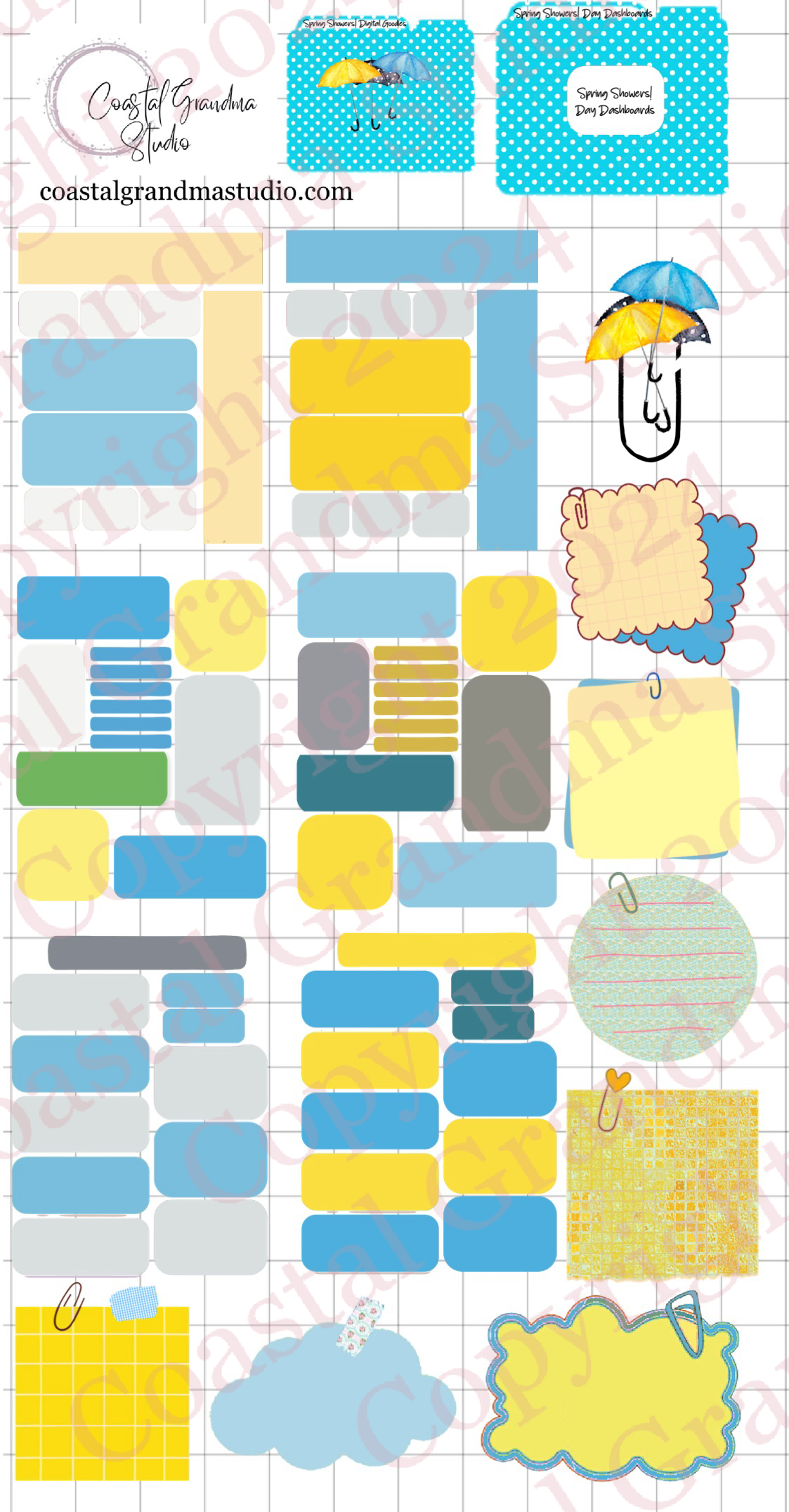 Spring Showers! Day Dashboards Digital Pre-Cropped Stickers For Goodnotes (6600-DDA)