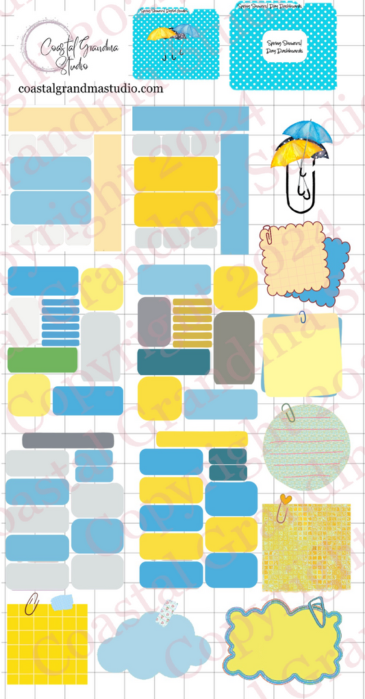 Spring Showers! Day Dashboards Digital Pre-Cropped Stickers For Goodnotes (6600-DDA)
