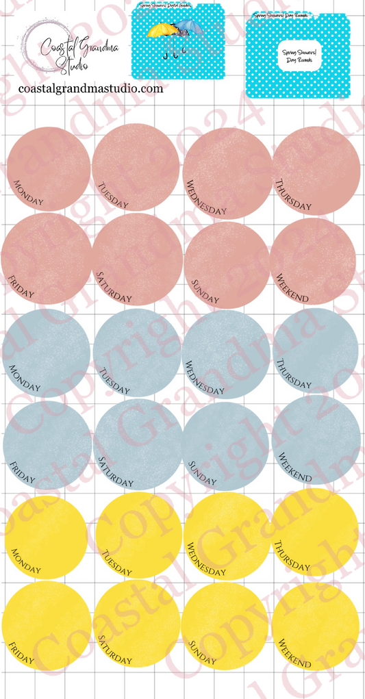 Spring Showers! Day Rounds Digital Pre-Cropped Stickers For Goodnotes (6600-DR)