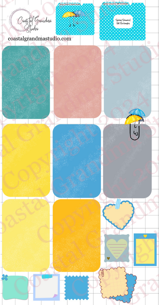 Spring Showers! Full Rectangles Digital Pre-Cropped Stickers For Goodnotes (6600-FR)