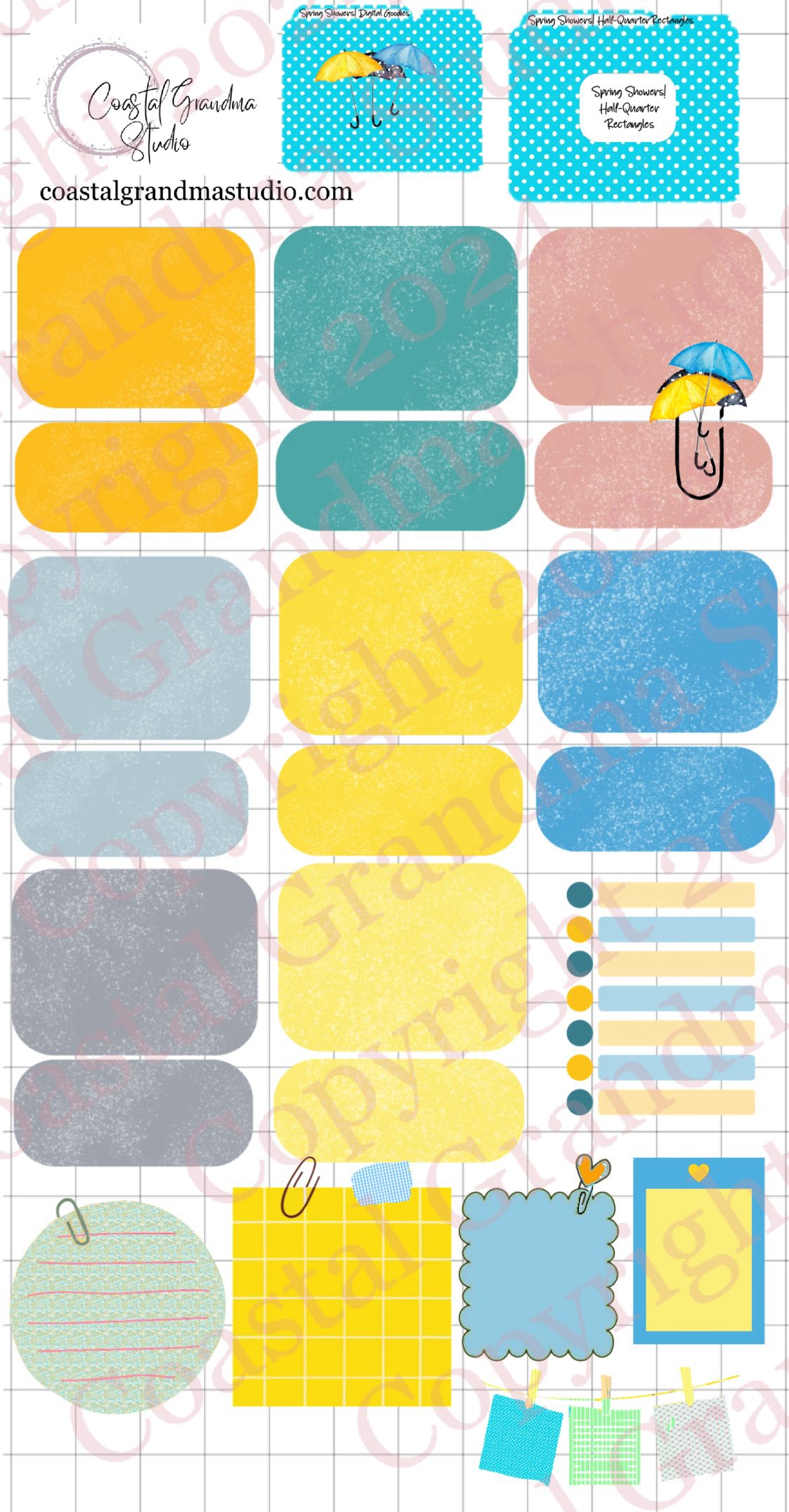 Spring Showers! Half/Quarter Rectangles Digital Pre-Cropped Stickers For Goodnotes (6600-HQ)