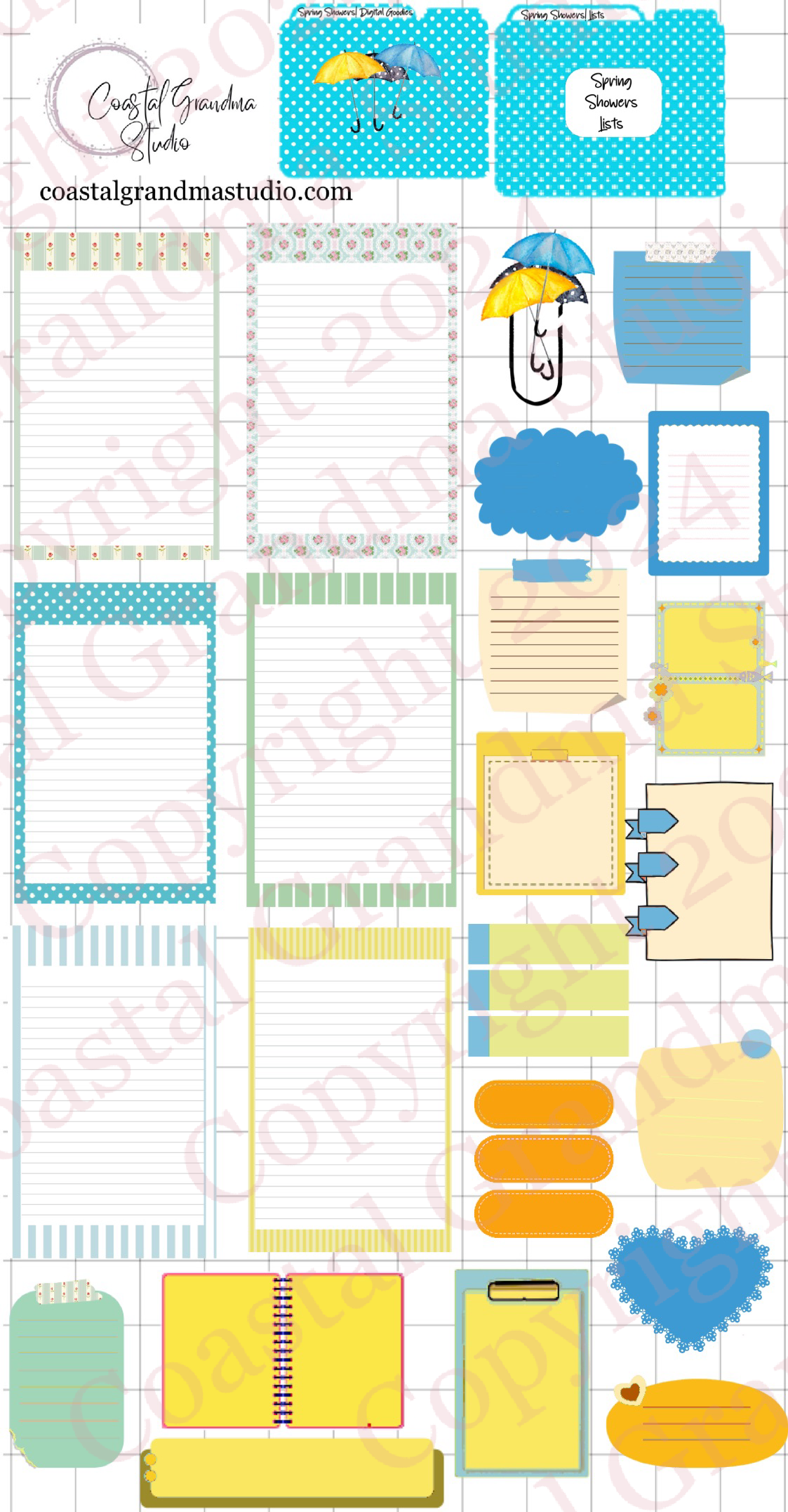 Spring Showers! Lists & Stuff Digital Pre-Cropped Stickers For Goodnotes (6600-LS)