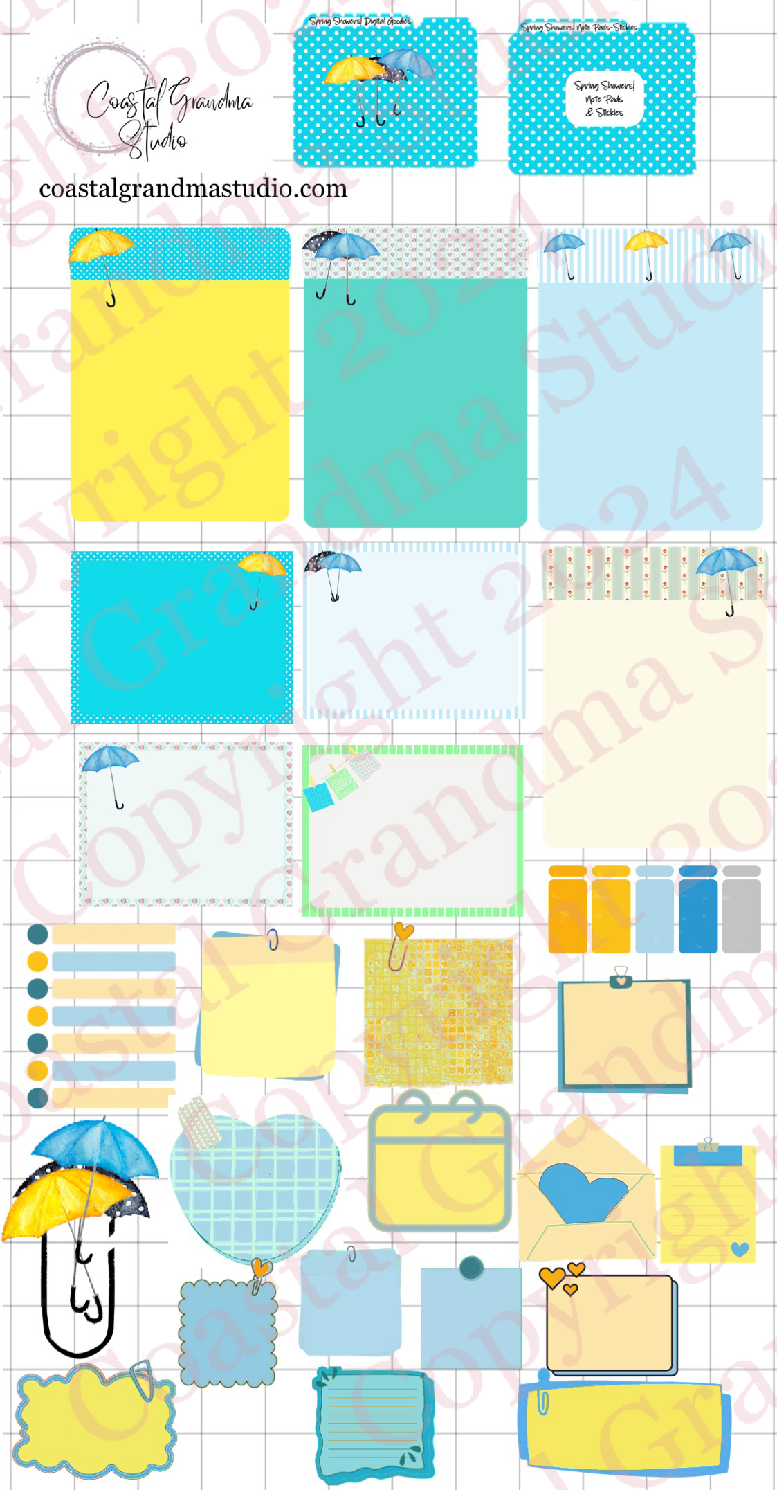 Spring Showers! Note Pads & Stickers Digital Pre-Cropped Stickers For Goodnotes (6600-NP)