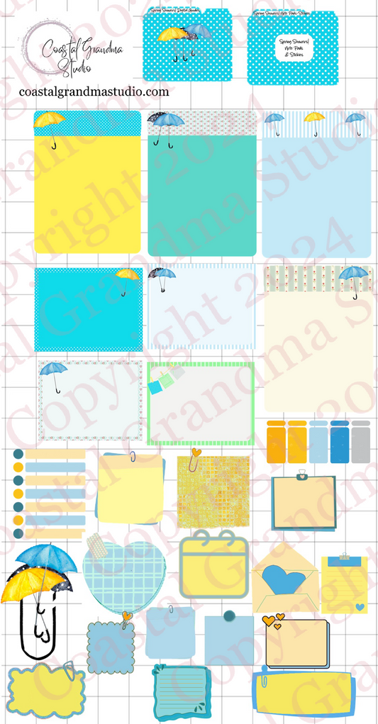 Spring Showers! Note Pads & Stickers Digital Pre-Cropped Stickers For Goodnotes (6600-NP)