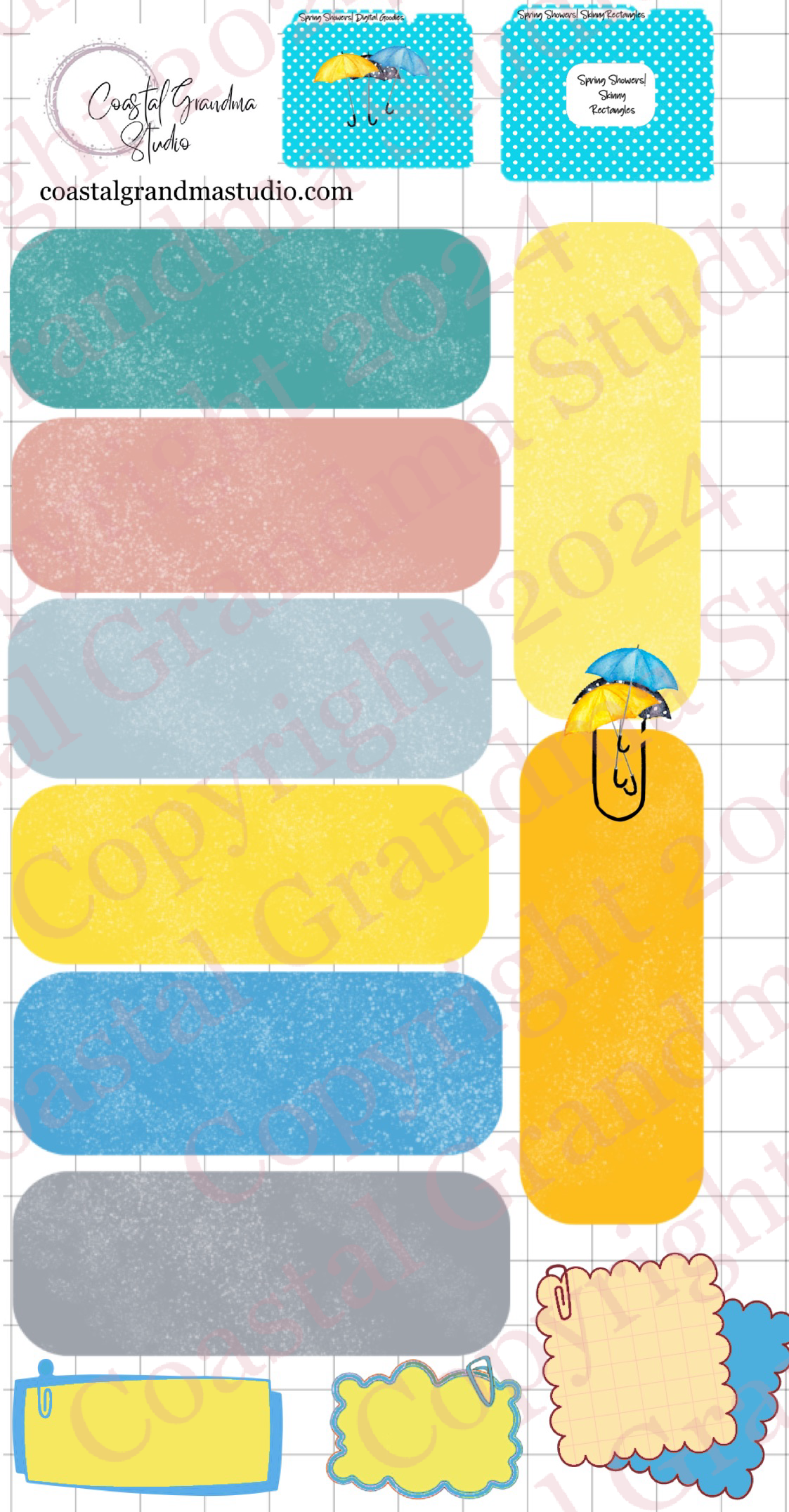 Spring Showers! Skinny Rectangles Digital Pre-Cropped Stickers For Goodnotes (6600-SR)
