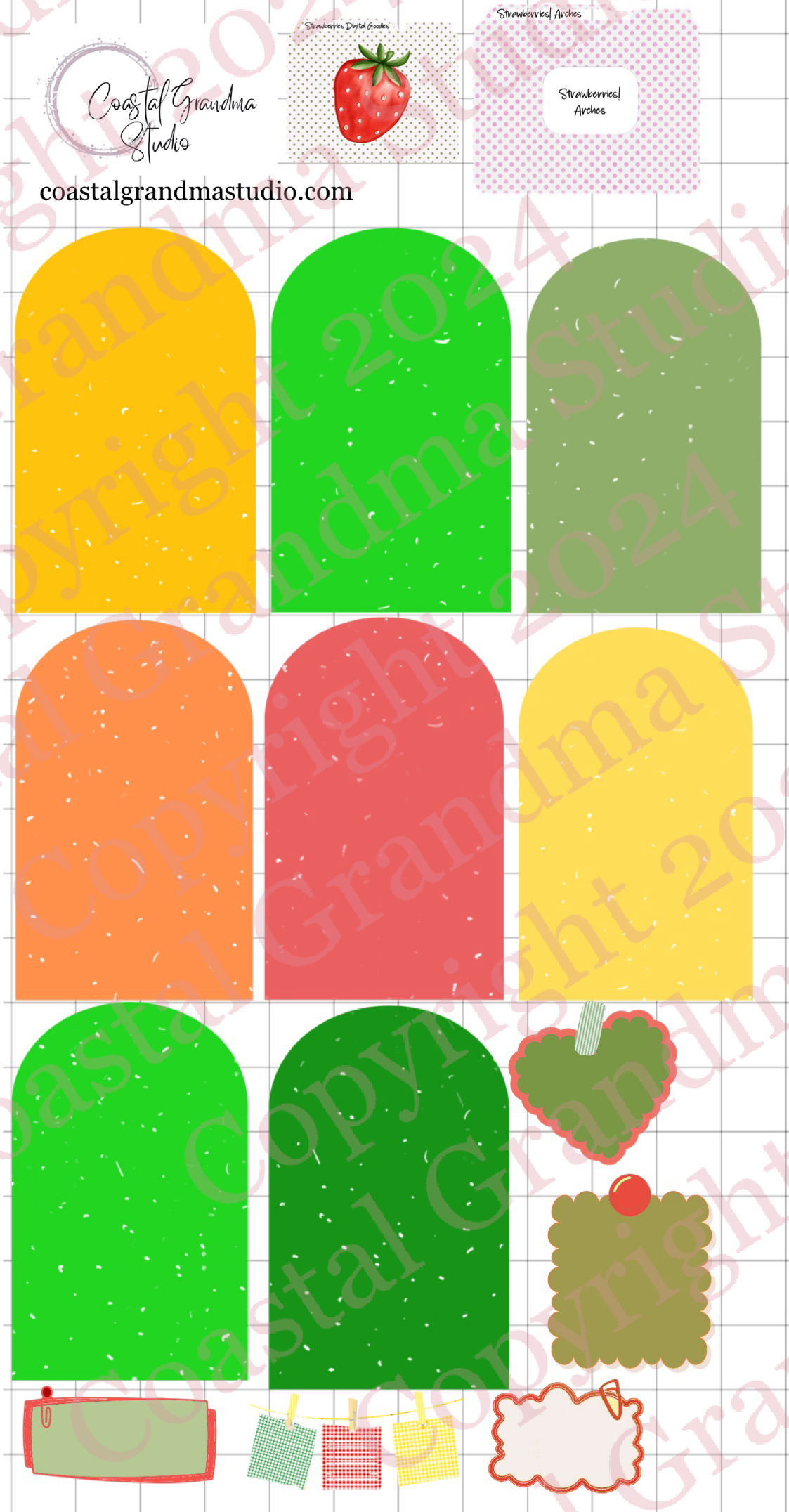 Strawberries! Arches Digital Pre-Cropped Stickers For Goodnotes (6900-A)