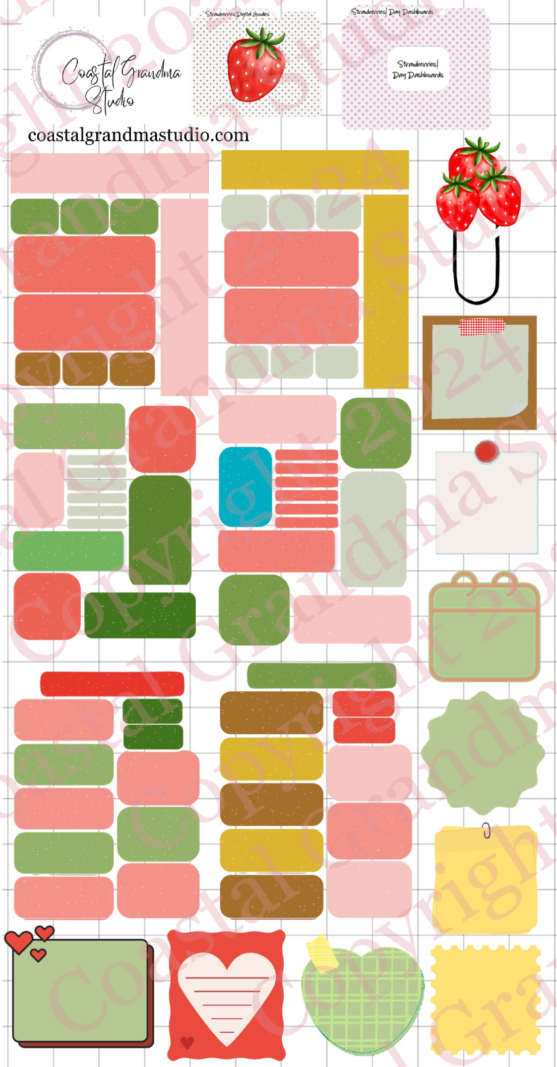 Strawberries! Day Dashboards Digital Pre-Cropped Stickers For Goodnotes (6900-DDA)