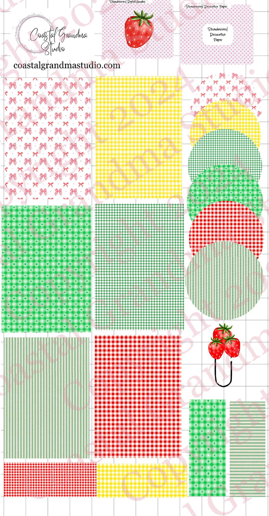 Strawberries! Decorative Papers & Goodies Digital Pre-Cropped Stickers For Goodnotes (6900-PG)