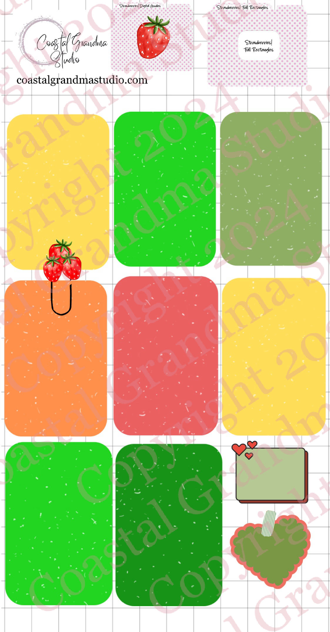 Strawberries! Full Rectangles Digital Pre-Cropped Stickers For Goodnotes (6900-FR)