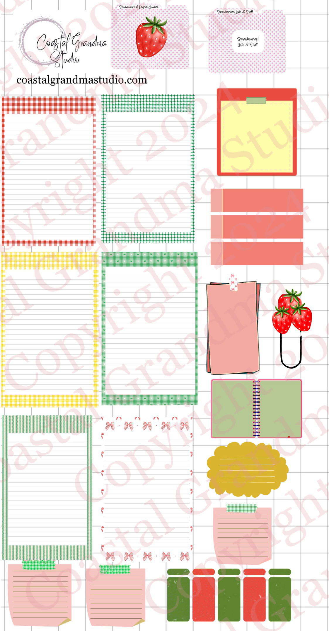 Strawberries! Lists & Stuff Digital Pre-Cropped Stickers For Goodnotes (6800-LS)