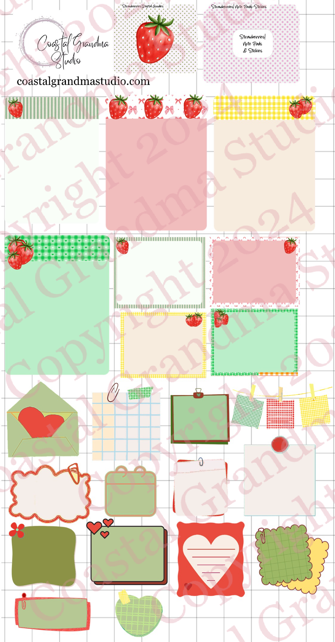 Strawberries! Note Pads & Stickers Digital Pre-Cropped Stickers For Goodnotes (6900-NP)