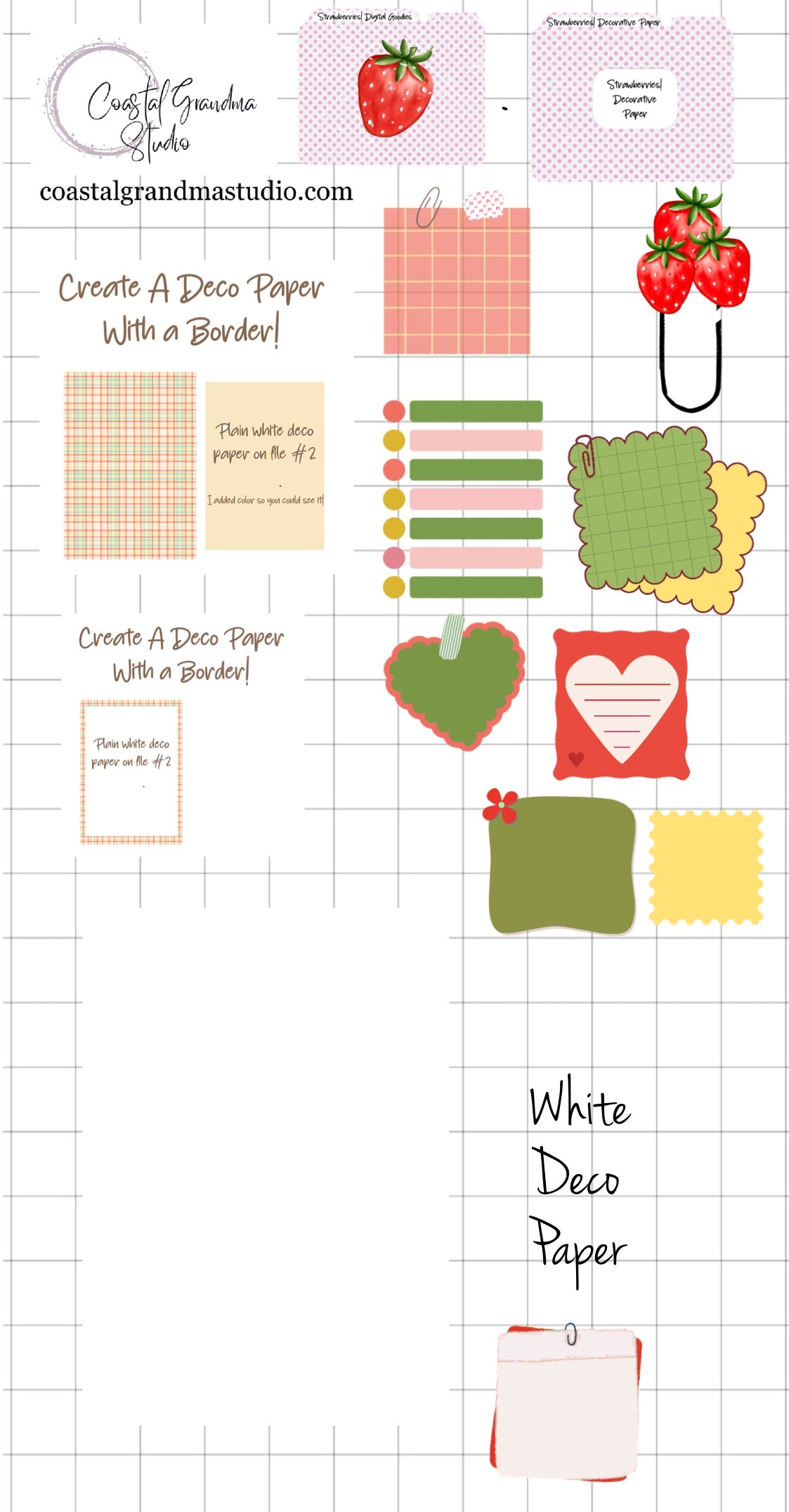 Strawberries! Decorative Papers & Goodies Digital Pre-Cropped Stickers For Goodnotes (6900-PG)