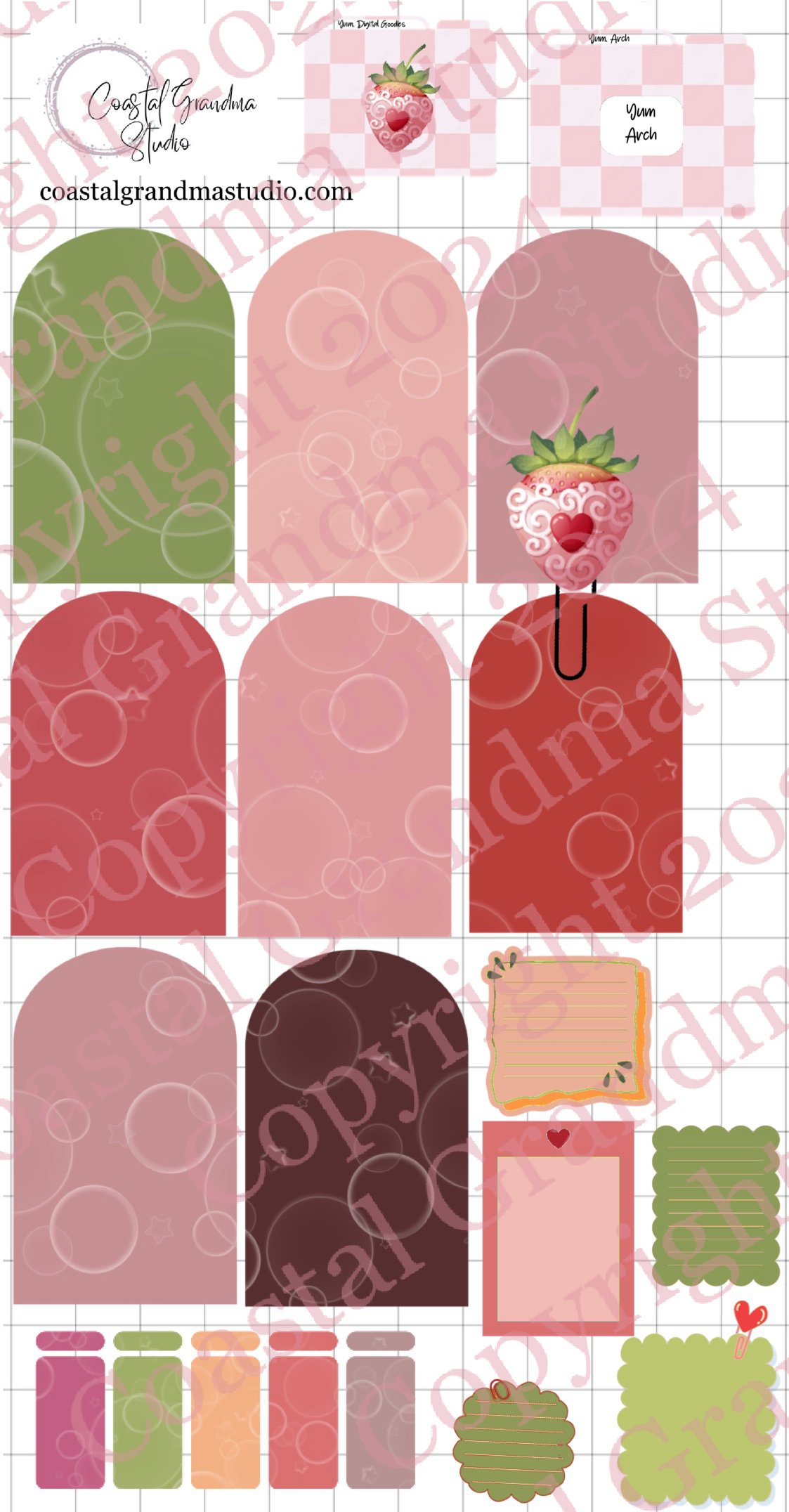 Strawberry Yum! Arches Digital Pre-Cropped Stickers For Goodnotes (4500-A)