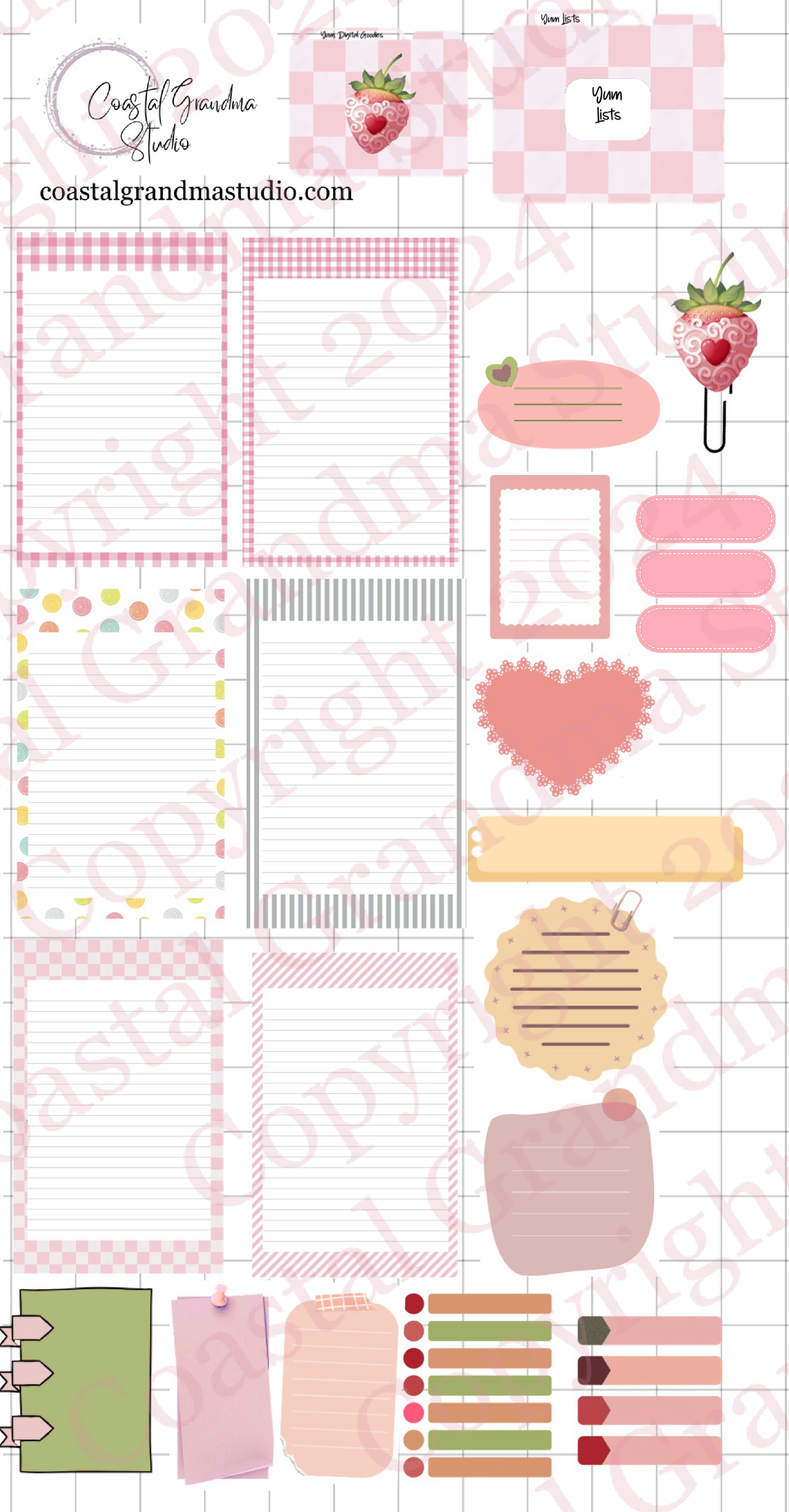 Strawberry Yum! Lists & Stuff Digital Pre-Cropped Stickers For Goodnotes (4500-LS)