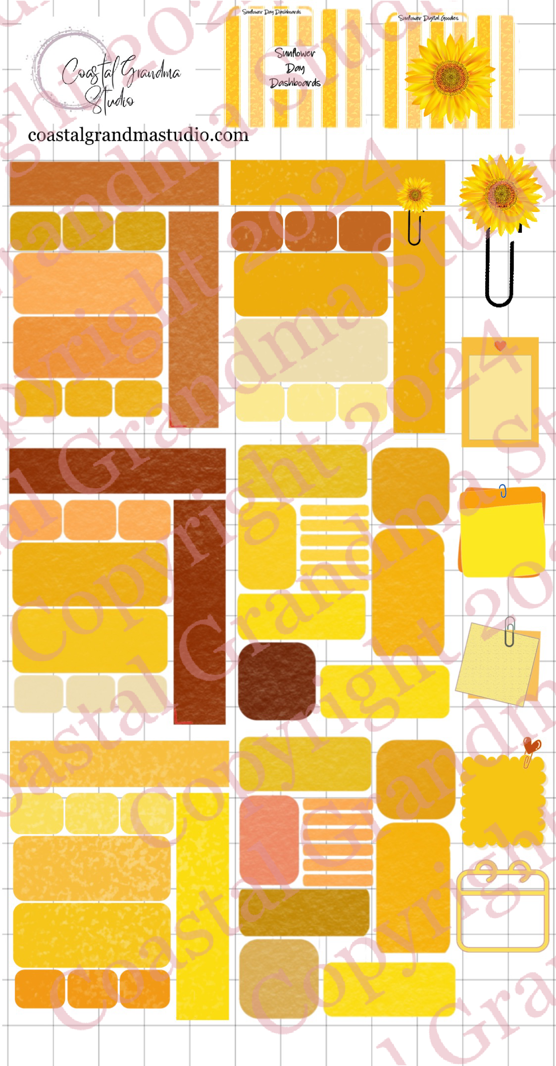 Sunflower! Day Dashboards Download Pre-Cropped Stickers For Goodnotes (4200-DDA)