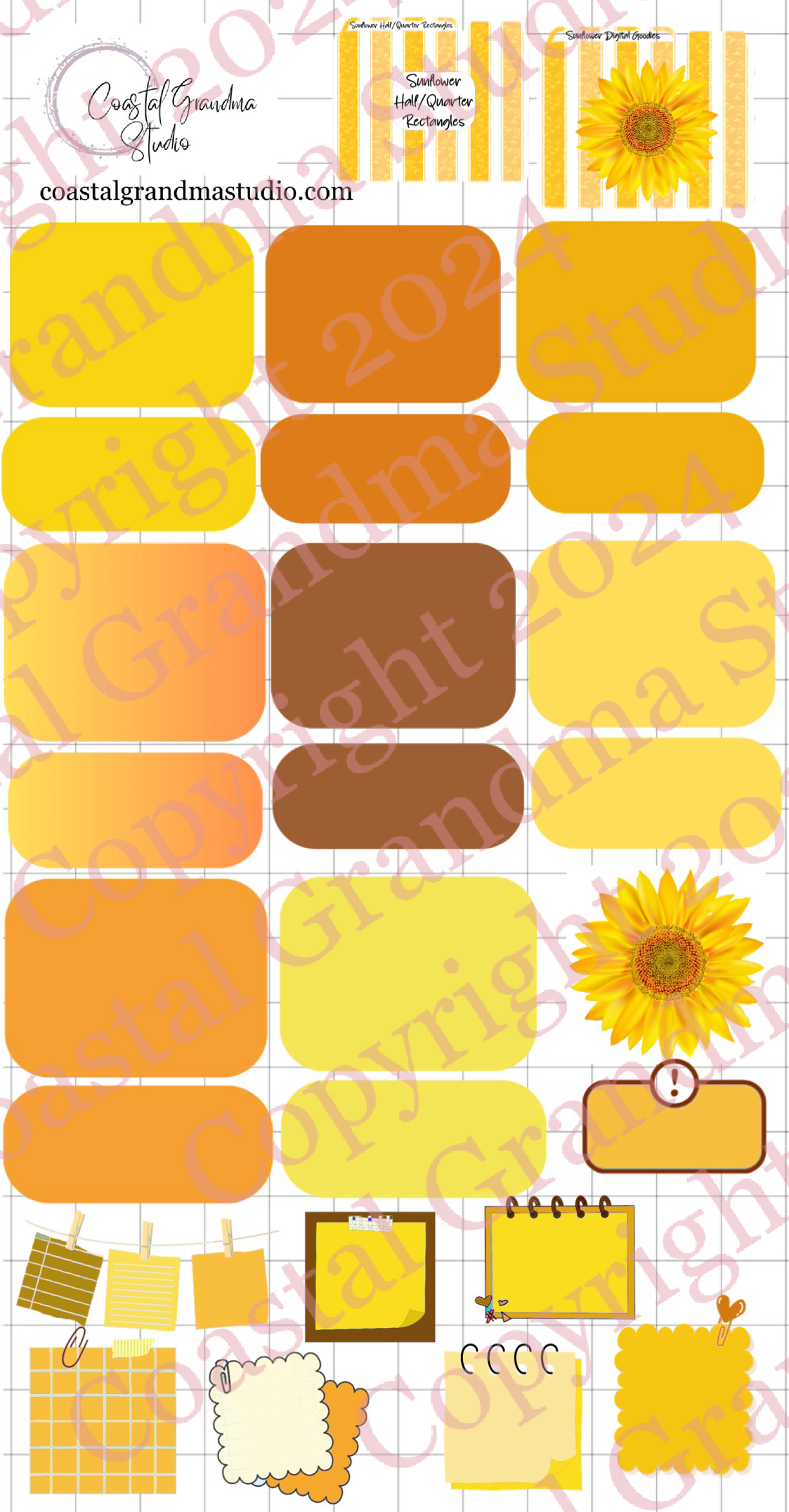 Sunflower! Half/Quarter Rectangles Download Pre-Cropped Stickers For Goodnotes (4200-HQ)