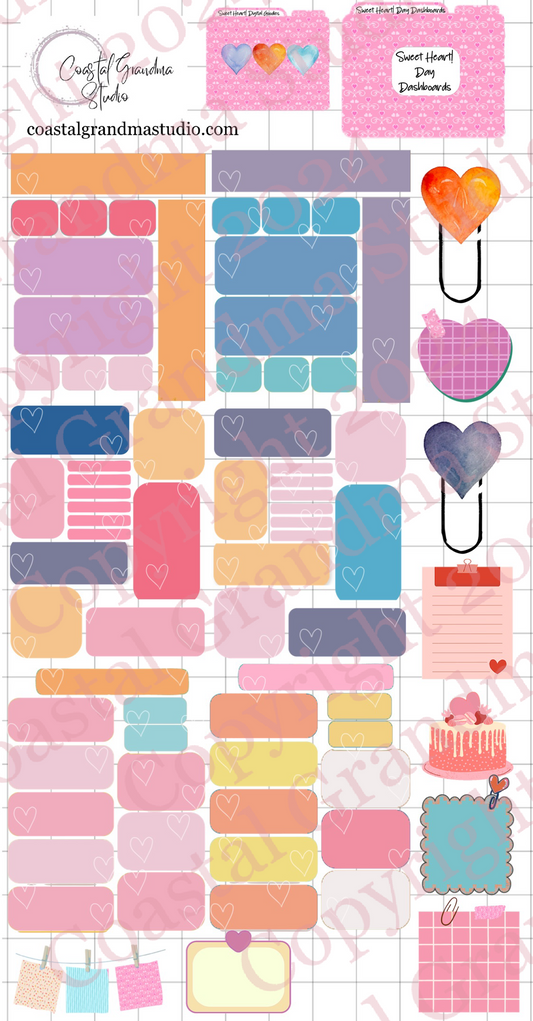 Sweet Heart! Day Dashboards Digital Pre-Cropped Stickers For Goodnotes (6000-DDA)