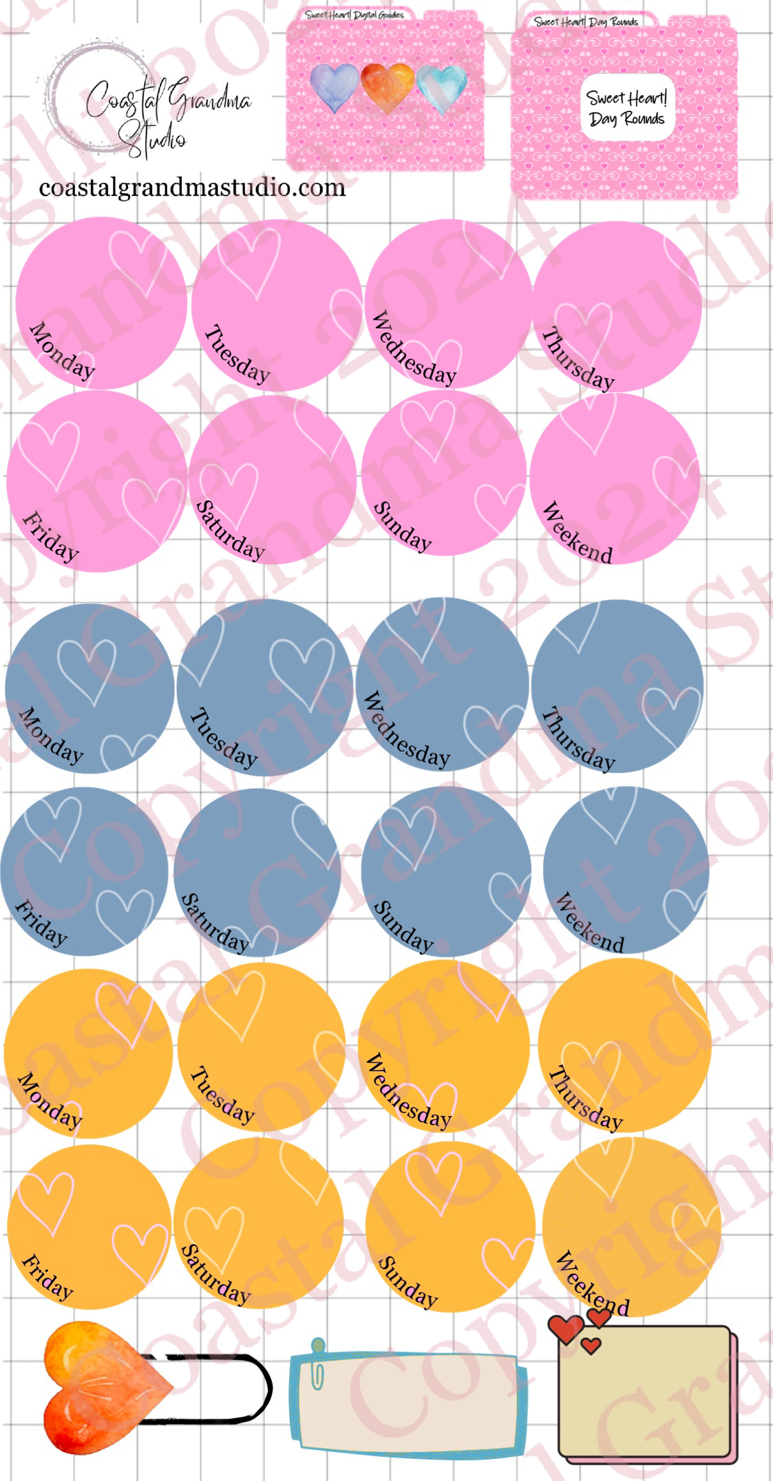 Sweet Heart! Day Rounds Digital Pre-Cropped Stickers For Goodnotes (6000-DR)