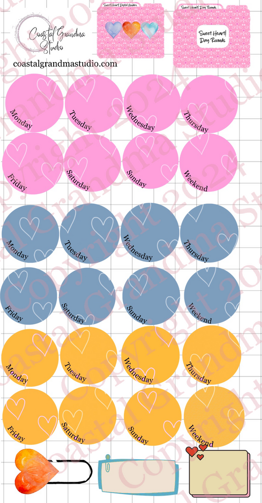 Sweet Heart! Day Rounds Digital Pre-Cropped Stickers For Goodnotes (6000-DR)