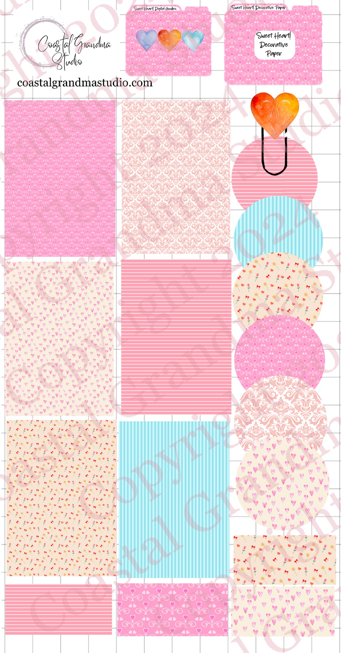 Sweet Heart! Decorative Papers & Goodies Digital Pre-Cropped Stickers For Goodnotes (6000-PG)