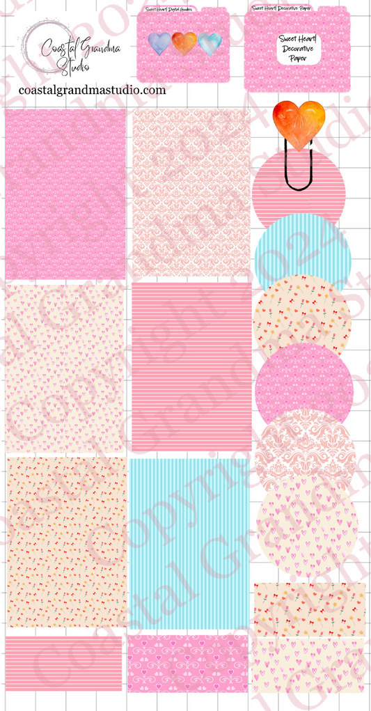 Sweet Heart! Decorative Papers & Goodies Digital Pre-Cropped Stickers For Goodnotes (6000-PG)