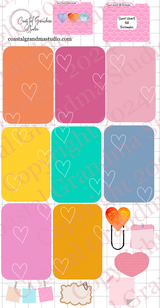 Sweet Heart! Full Rectangles Digital Pre-Cropped Stickers For Goodnotes (6000-FR)