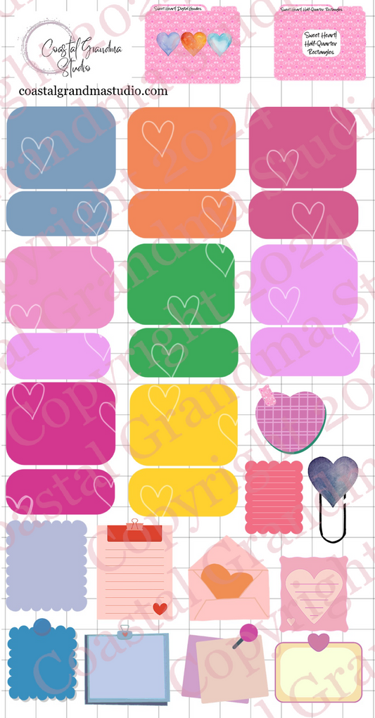 Sweet Heart! Half/Quarter Rectangles Digital Pre-Cropped Stickers For Goodnotes (6000-HQ)