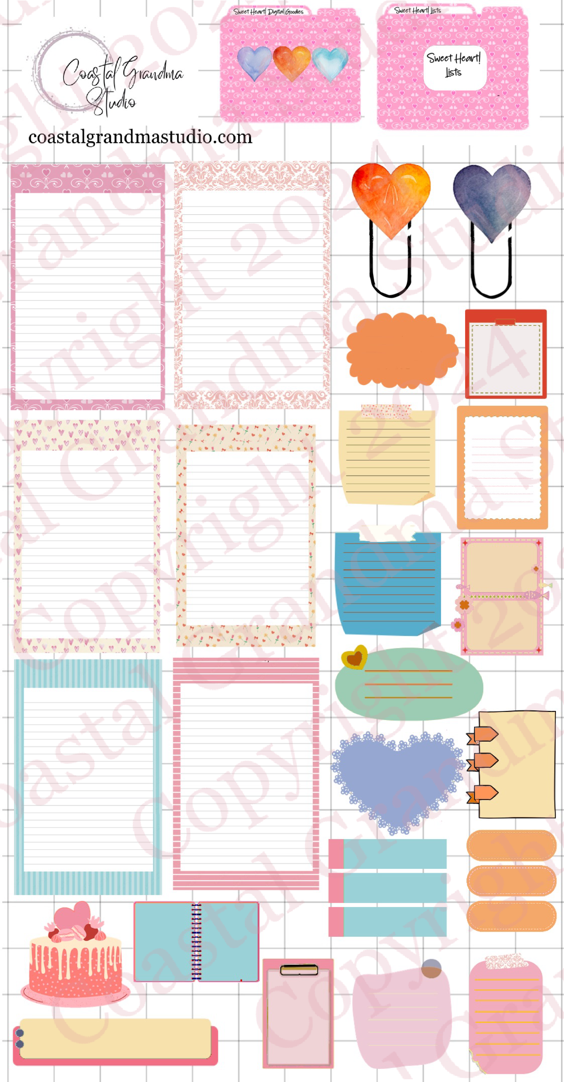 Sweet Heart! Lists & Stuff Digital Pre-Cropped Stickers For Goodnotes (6000-LS)