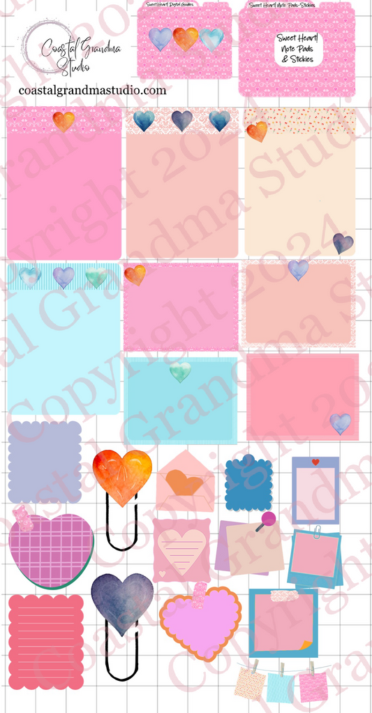 Sweet Heart!  Note Pads & Stickers Digital Pre-Cropped Stickers For Goodnotes (6000-NP)