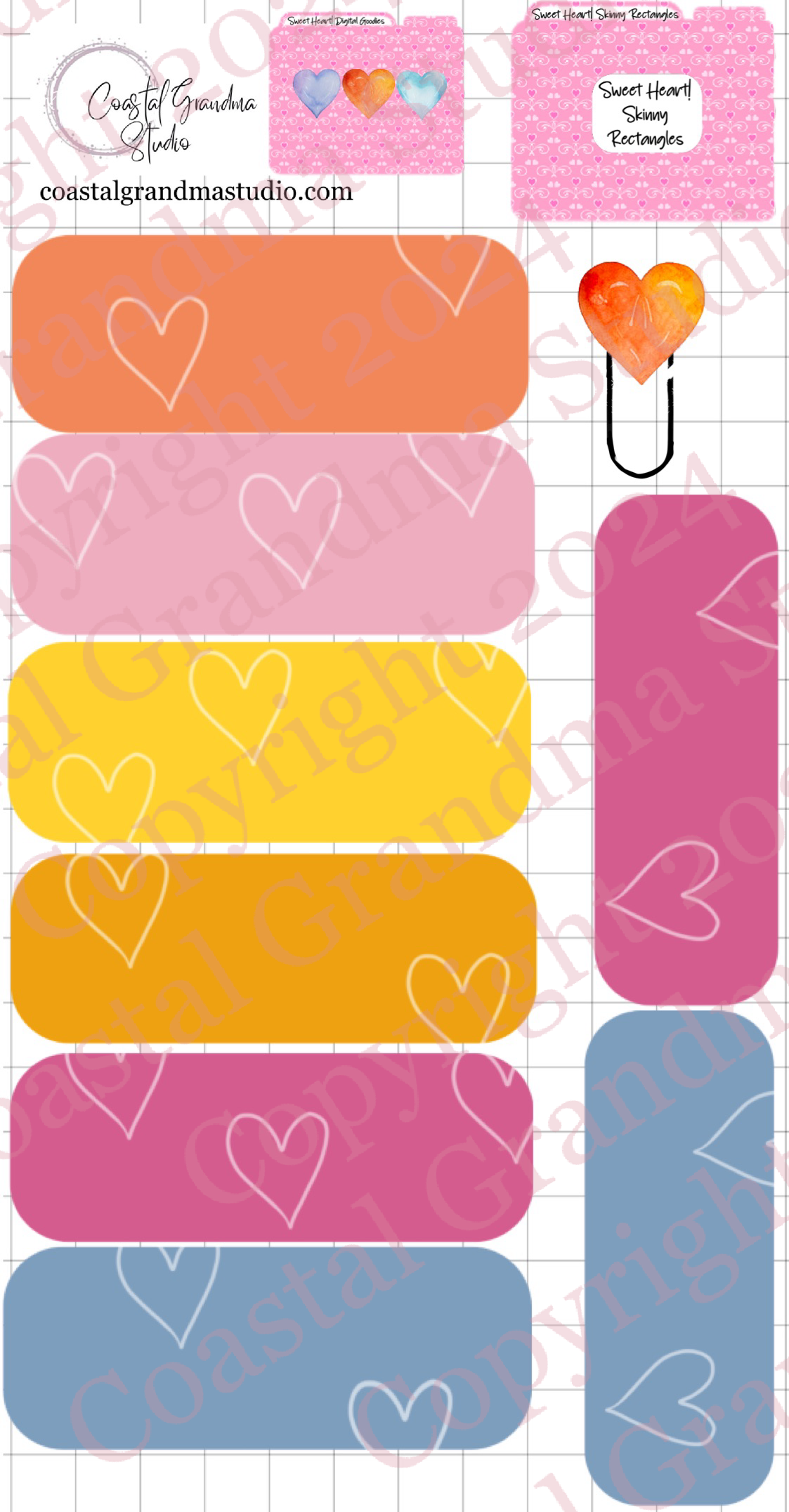 Sweet Heart! Skinny Rectangles Digital Pre-Cropped Stickers For Goodnotes (6000-SR)