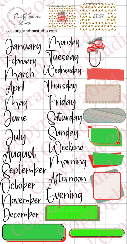 Tis The Season! Days Of The Week/Months Of The Year Digital Pre-Cropped Stickers For Goodnotes (7900-DM)
