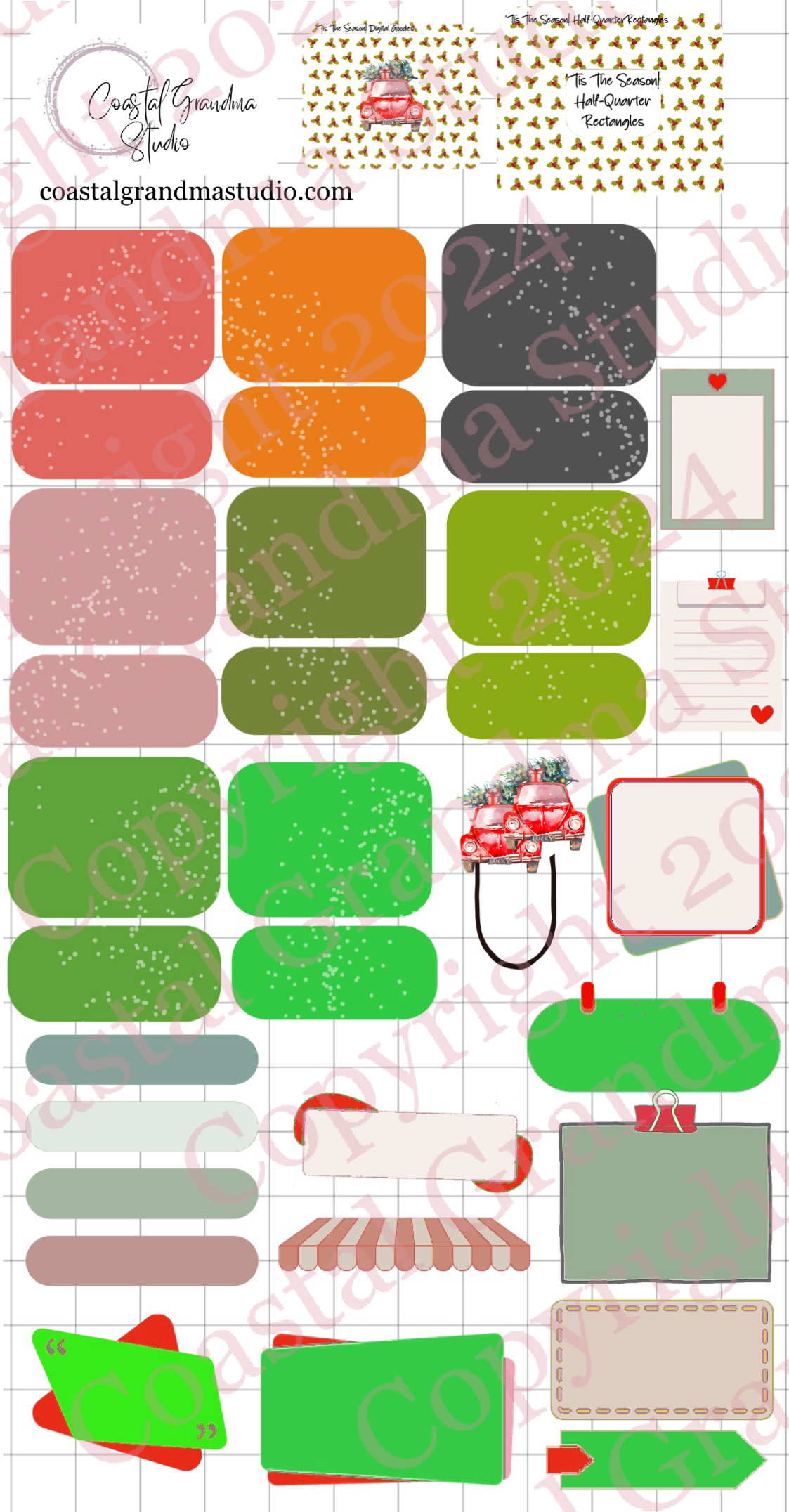 Tis The Season! Half/Quarter Rectangles Digital Pre-Cropped Stickers For Goodnotes (7900-HQ)