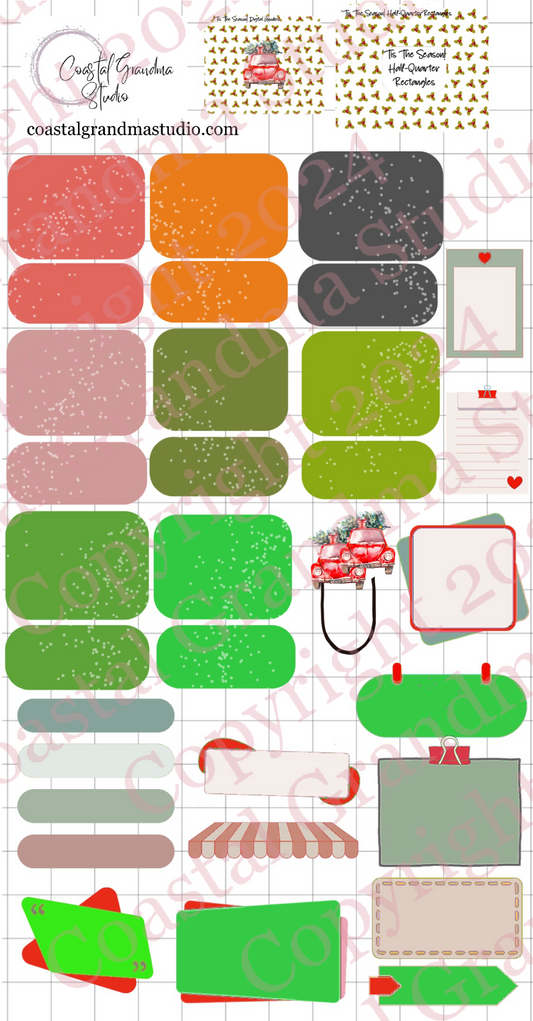Tis The Season! Half/Quarter Rectangles Digital Pre-Cropped Stickers For Goodnotes (7900-HQ)