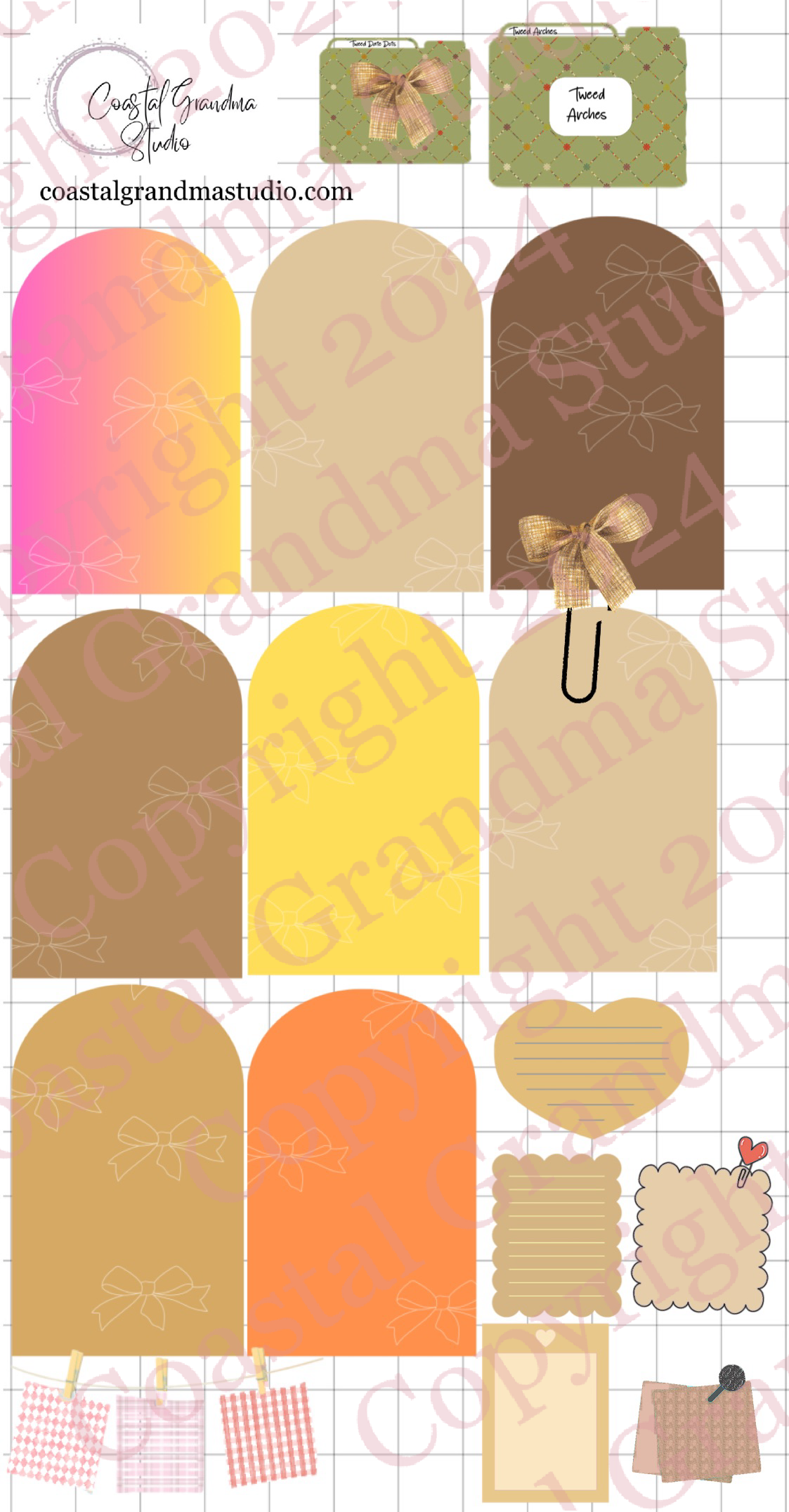 Classic Tweed Bow! Arches Digital Pre-Cropped Stickers For Goodnotes (5100-A)